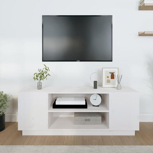 Tv-bord 110x35x40,5 cm massivt fyrretræ hvid