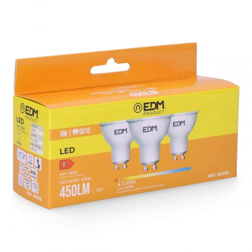 EDM LED-pærer GU10 5 W - 3-pak, 450 lm, 3.200 K