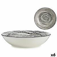 Dyb tallerken Striber Porcelæn Sort Hvid 6 enheder (20 x 4,7 x 20 cm)