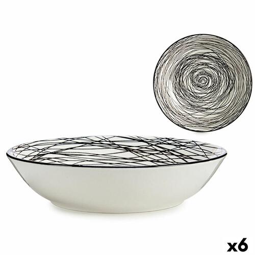 Dyb tallerken Striber Porcelæn Sort Hvid 6 enheder (20 x 4,7 x 20 cm)