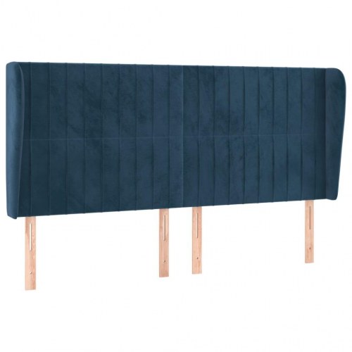 Sengegavl med kanter i fløjl - mørkeblå, 163 x 23 x 118/128 cm