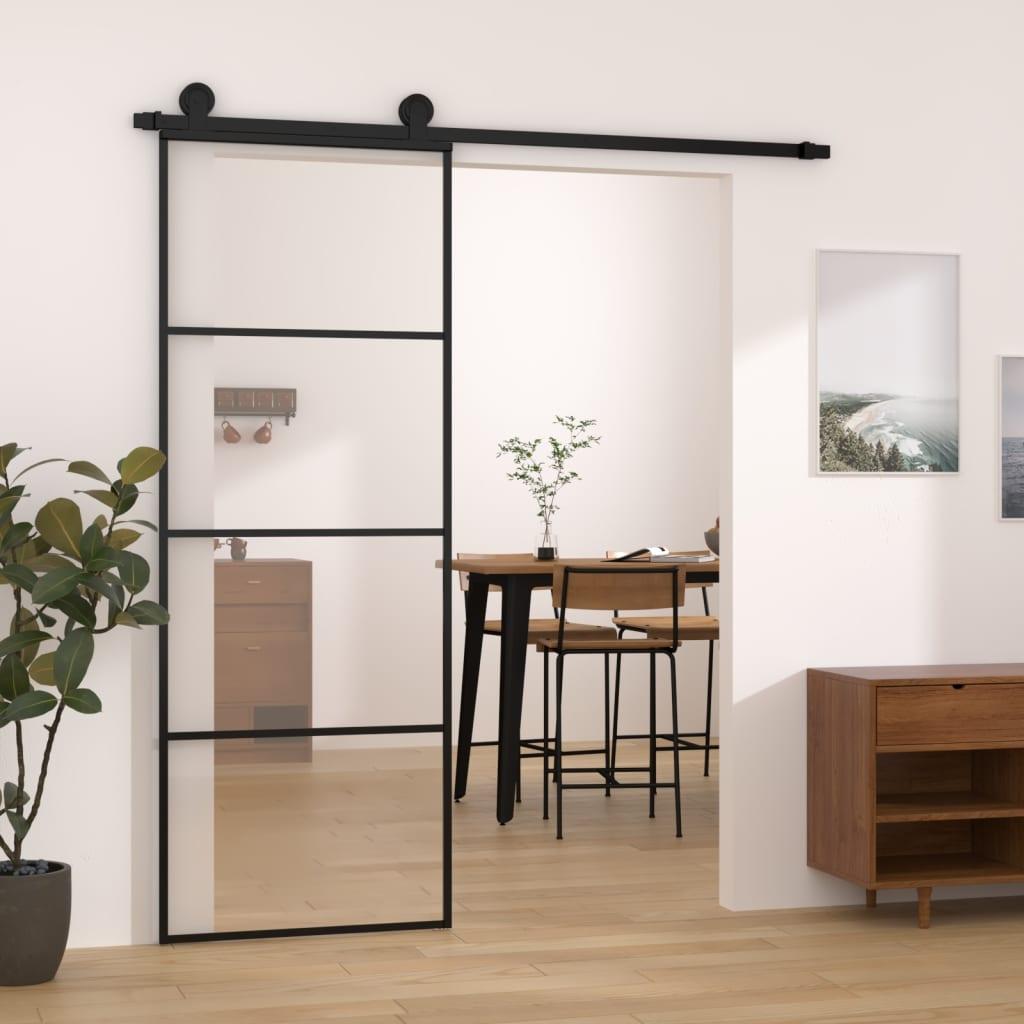 Skydedør med hardwaresæt 76x205 cm sikkerhedsglas aluminium