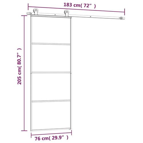 Skydedør med hardwaresæt 76x205 cm sikkerhedsglas aluminium