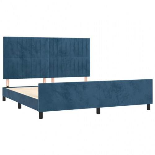 Sengeramme med sengegavl i fløjl - mørkeblå 160×200 cm