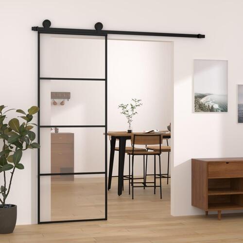 Skydedør med hardwaresæt 76x205 cm sikkerhedsglas aluminium