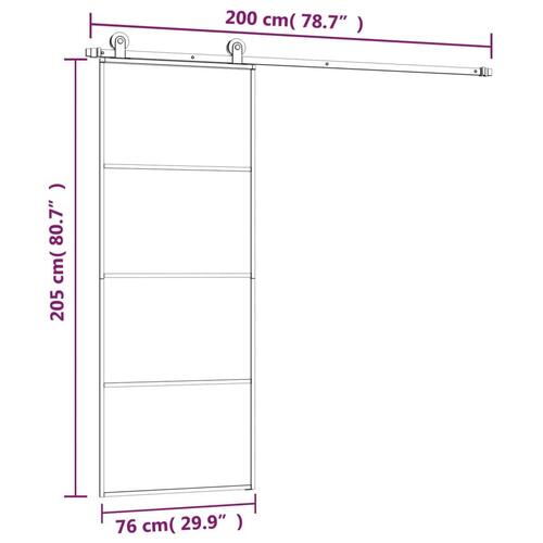 Skydedør med hardwaresæt 76x205 cm sikkerhedsglas aluminium