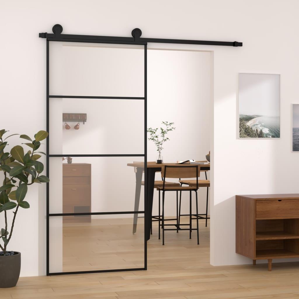 Skydedør med hardwaresæt 90x205 cm sikkerhedsglas aluminium
