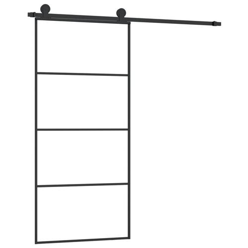 Skydedør med hardwaresæt 90x205 cm sikkerhedsglas aluminium