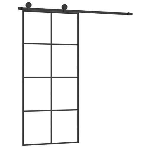 Skydedør med hardwaresæt 90x205 cm sikkerhedsglas aluminium