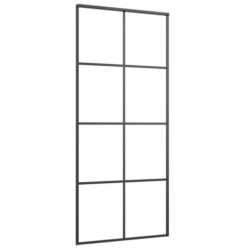 Skydedør med hardwaresæt 90x205 cm sikkerhedsglas aluminium