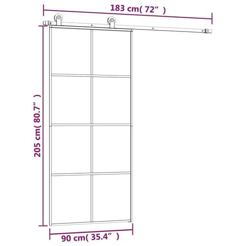 Skydedør med hardwaresæt 90x205 cm sikkerhedsglas aluminium