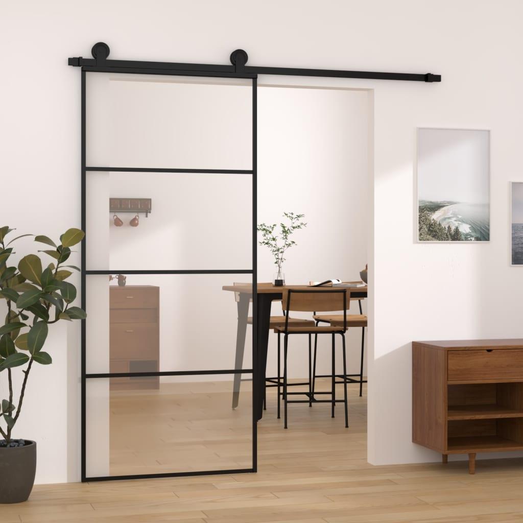 Skydedør med hardwaresæt 90x205 cm sikkerhedsglas aluminium