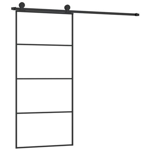Skydedør med hardwaresæt 90x205 cm sikkerhedsglas aluminium