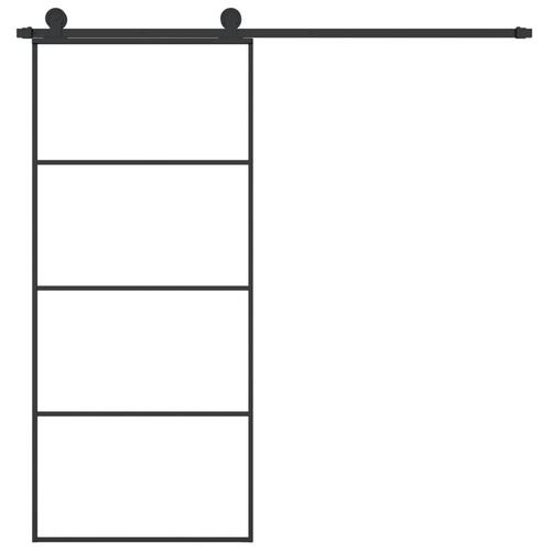 Skydedør med hardwaresæt 90x205 cm sikkerhedsglas aluminium