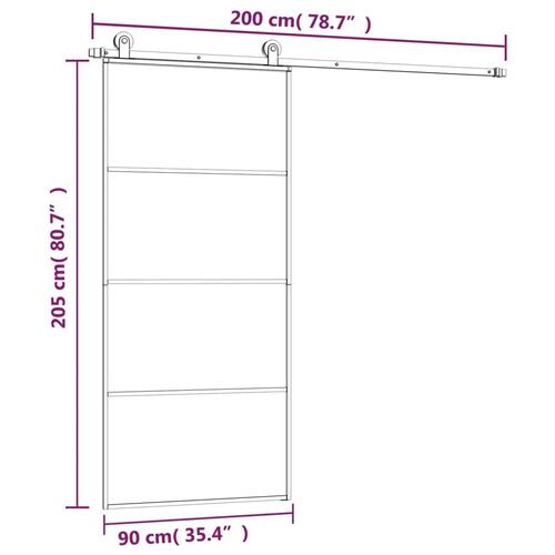 Skydedør med hardwaresæt 90x205 cm sikkerhedsglas aluminium