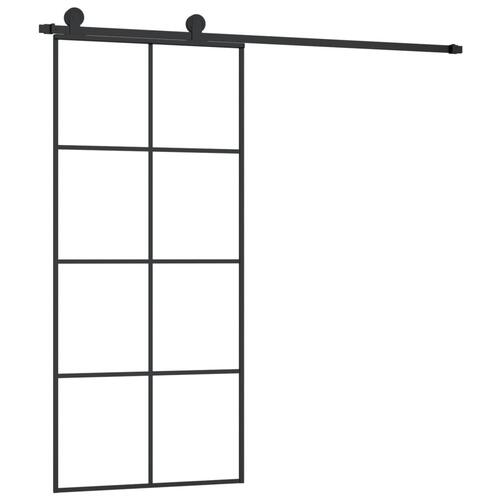 Skydedør med hardwaresæt 90x205 cm sikkerhedsglas aluminium