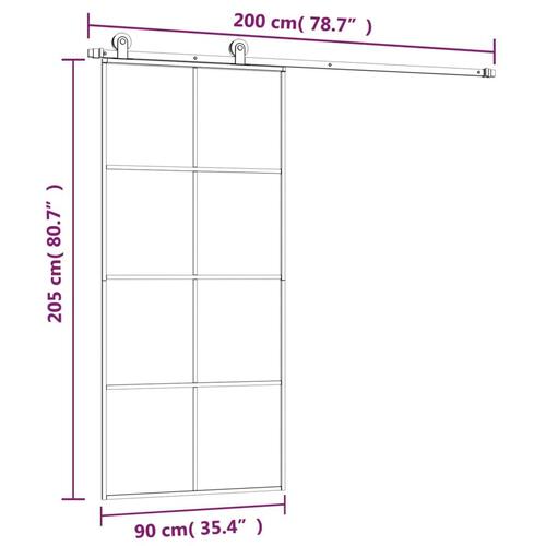 Skydedør med hardwaresæt 90x205 cm sikkerhedsglas aluminium