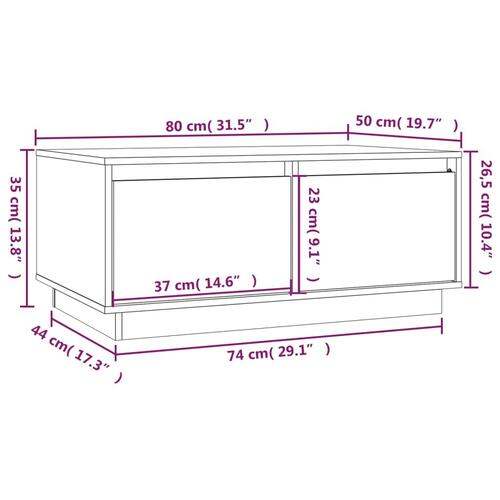 Sofabord 80x50x35 cm massivt fyrretræ grå