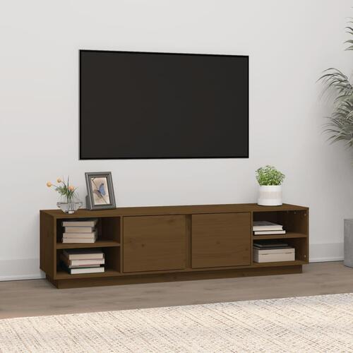 Tv-bord 156x40x40 cm massivt fyrretræ gyldenbrun