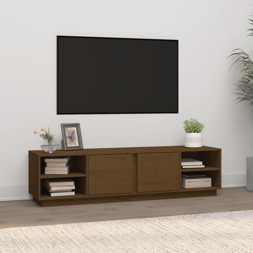 Tv-bord 156x40x40 cm massivt fyrretræ gyldenbrun