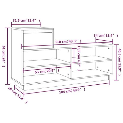 Skoreol 110x34x61 cm massivt fyrretræ hvid
