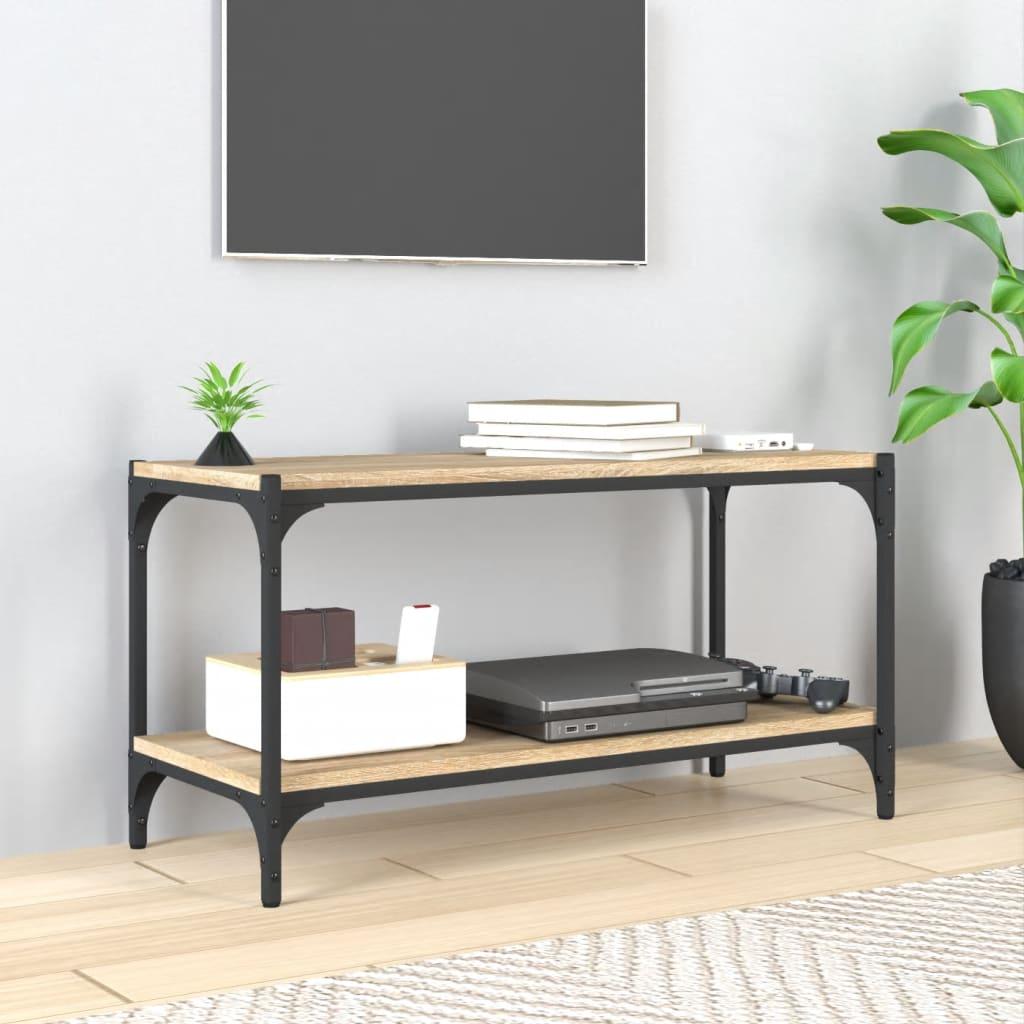 Tv-bord 80x33x41 cm konstrueret træ og stål sonoma-eg