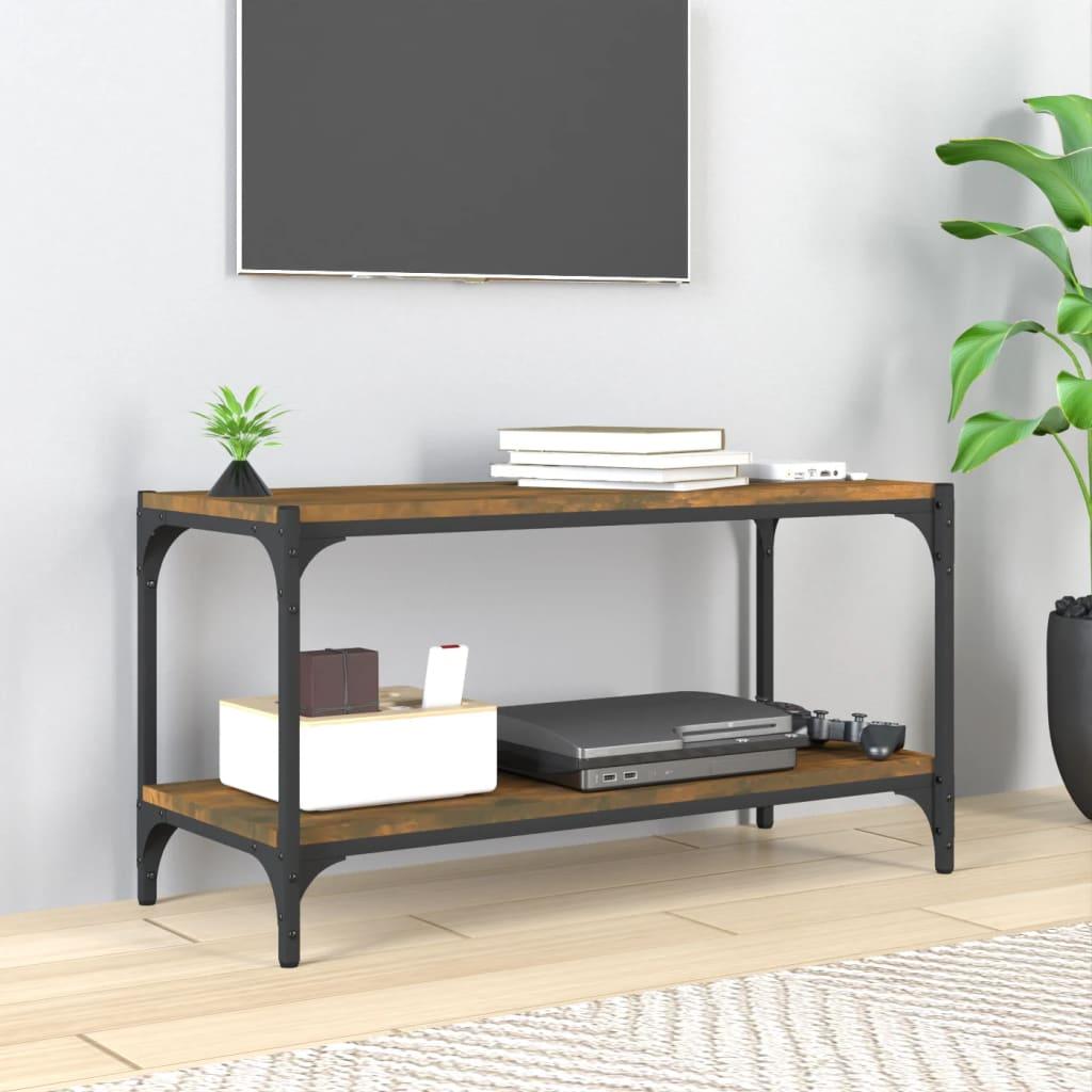 Tv-bord 80x33x41 cm konstrueret træ og stål røget egetræsfarve