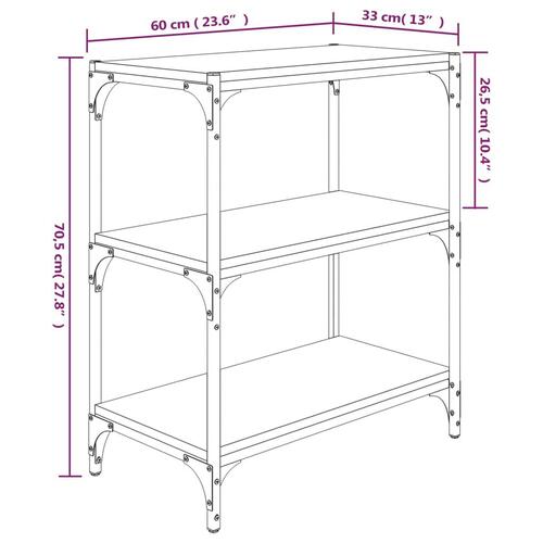 Bogreol 60x33x70,5 cm konstrueret træ og stål grå sonoma-eg