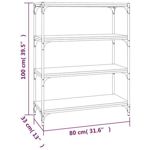 Bogreol 80x33x100 cm konstrueret træ og stål sort
