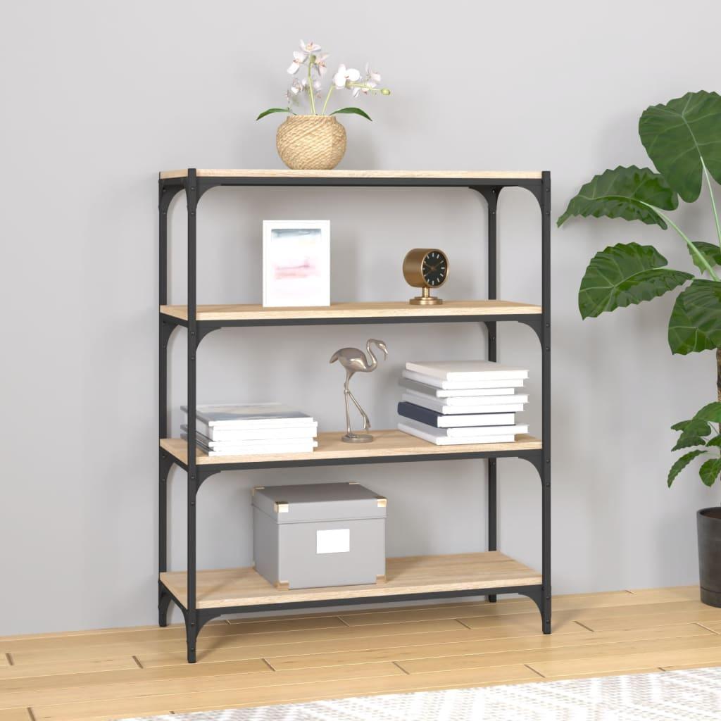 Bogreol 80x33x100 cm konstrueret træ og stål sonoma-eg