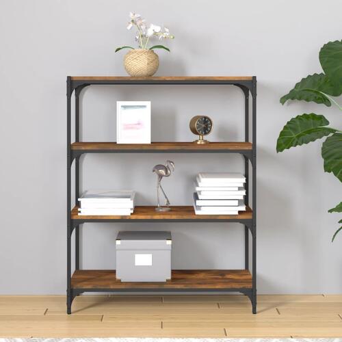 Bogreol 80x33x100 cm konstrueret træ og stål røget egetræ