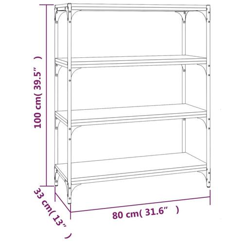 Bogreol 80x33x100 cm konstrueret træ og stål røget egetræ