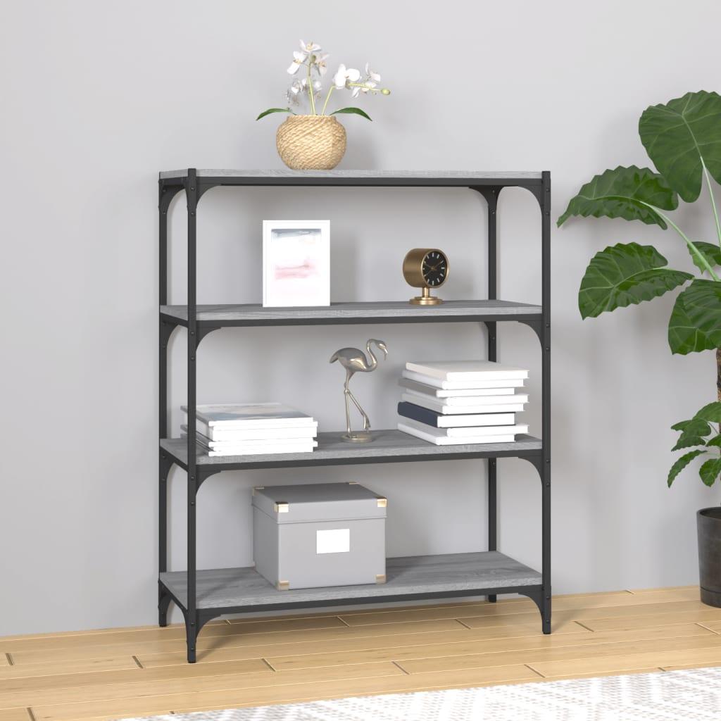 Bogreol 80x33x100 cm konstrueret træ og stål grå sonoma-eg