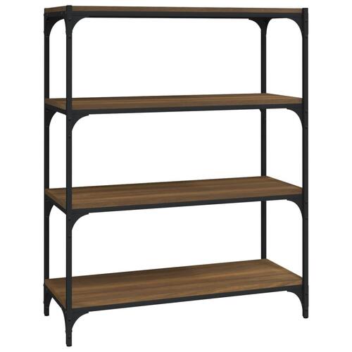 Bogreol 80x33x100 cm konstrueret træ og stål brunt egetræ