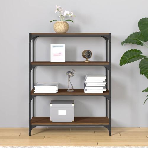 Bogreol 80x33x100 cm konstrueret træ og stål brunt egetræ