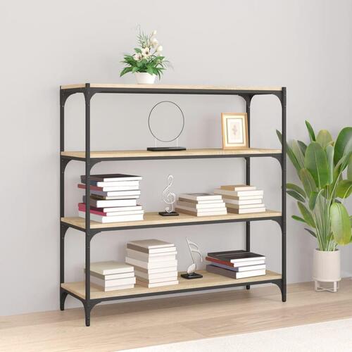 Bogreol 100x33x100 cm konstrueret træ og stål sonoma-eg