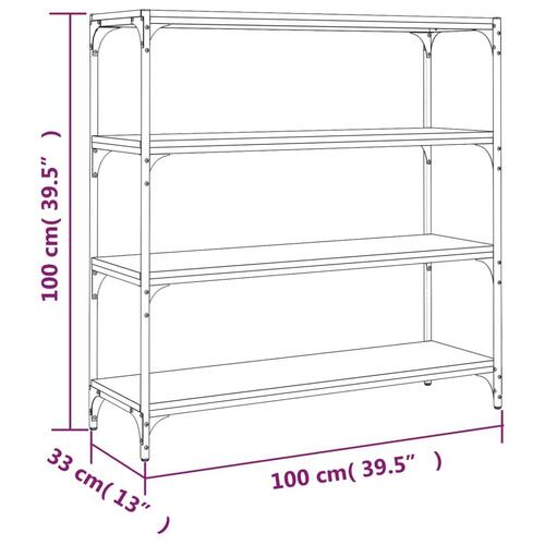 Bogreol 100x33x100 cm konstrueret træ og stål sonoma-eg