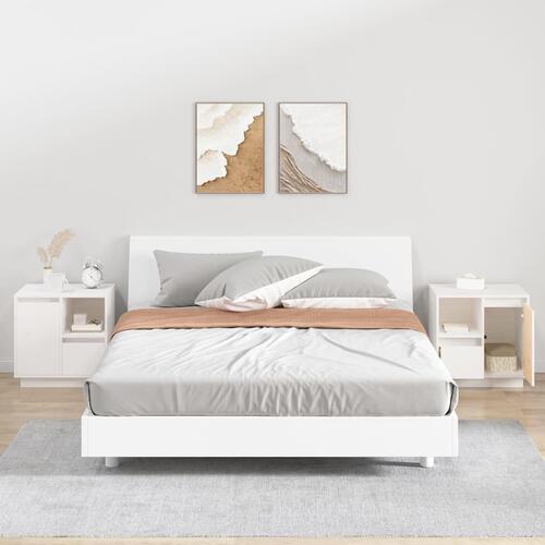Sengeborde 2 stk. 50x34x50 cm massivt fyrretræ hvid