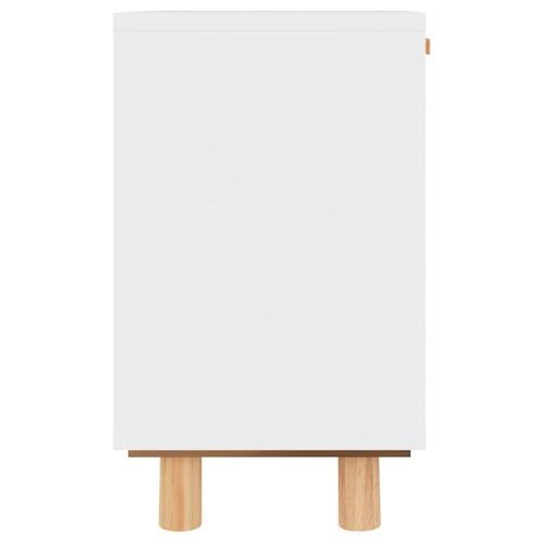 Sengebord massivt fyrretræ og naturlig rattan hvid