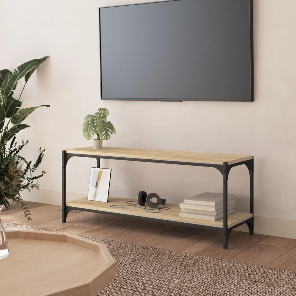 Tv-bord 100x33x41 cm konstrueret træ og stål sonoma-eg