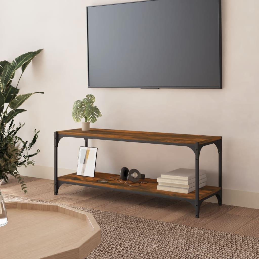 Tv-bord 100x33x41 cm konstrueret træ og stål røget egetræsfarve