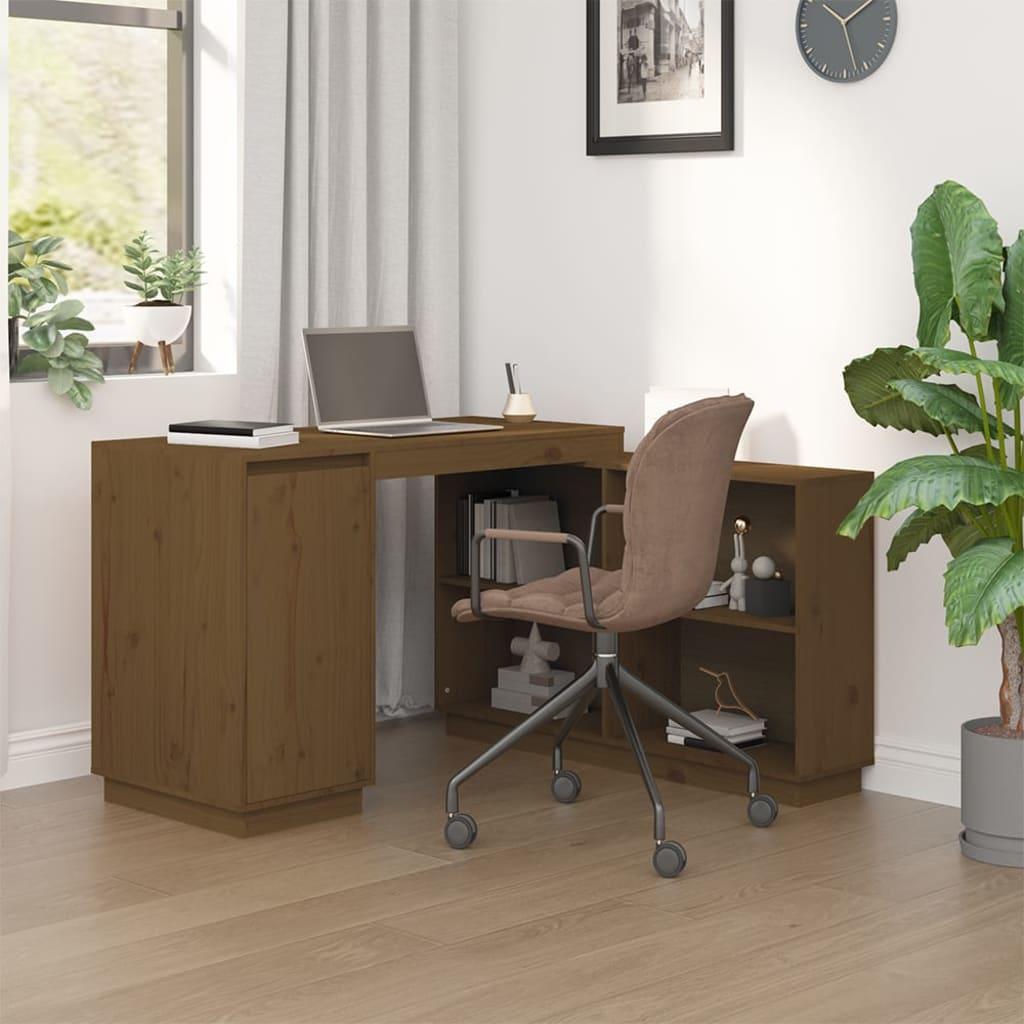 Skrivebord 110x50x75 cm massivt fyrretræ gyldenbrun