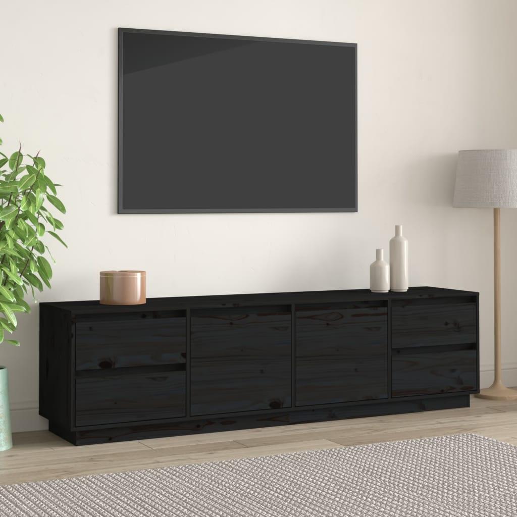Tv-bord 176x37x47,5 cm massivt fyrretræ sort