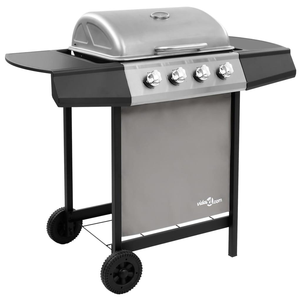 Gasgrill 4 brændere sort og sølvfarvet