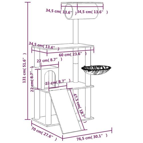 Kradsetræ med sisalstolper 131 cm mørkegrå