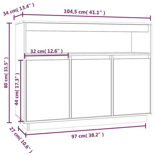 Skænk 104,5x34x80 cm massivt fyrretræ