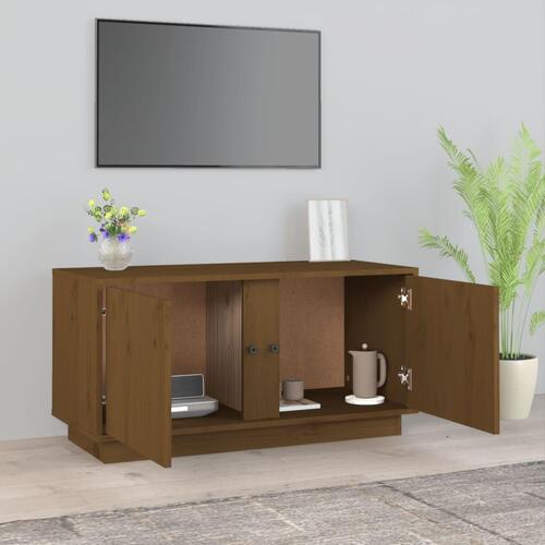 Tv-bord 80x35x40,5 cm massivt fyrretræ gyldenbrun