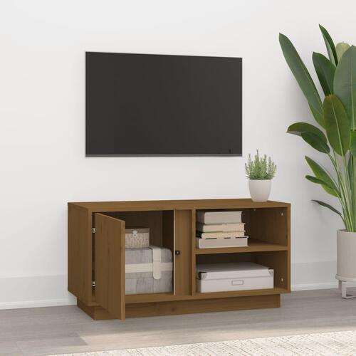 Tv-bord 80x35x40,5 cm massivt fyrretræ gyldenbrun