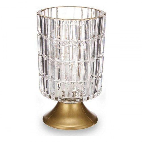 LED-lanterne i glas og metal - gennemsigtig/gylden 10,7 × 18 × 10,7 cm