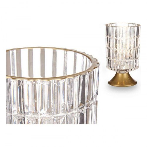 LED-lanterne i glas og metal - gennemsigtig/gylden 10,7 × 18 × 10,7 cm